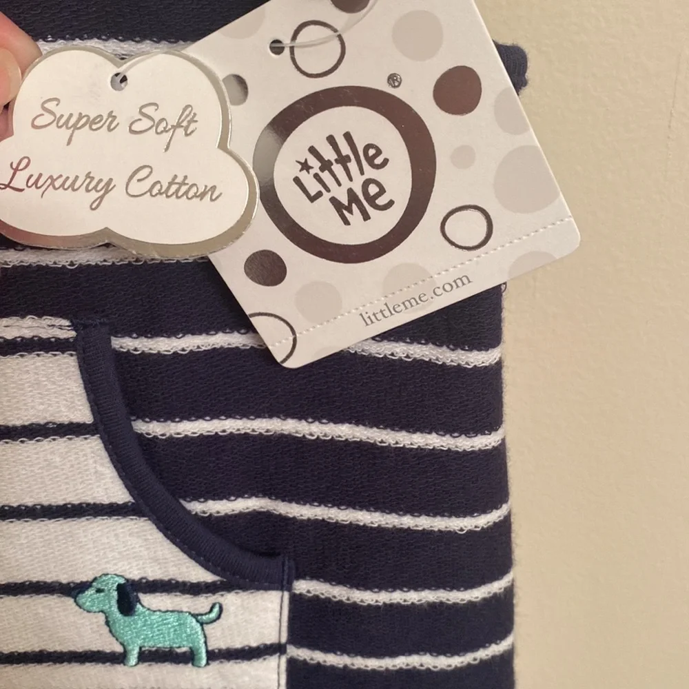 LITTLE ME Boy's Matching 2 Piece White Shirt & Striped Romper Size 6 Months NEW